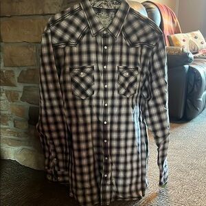 Men's Black and White Plaid Casual Button Down Shirt